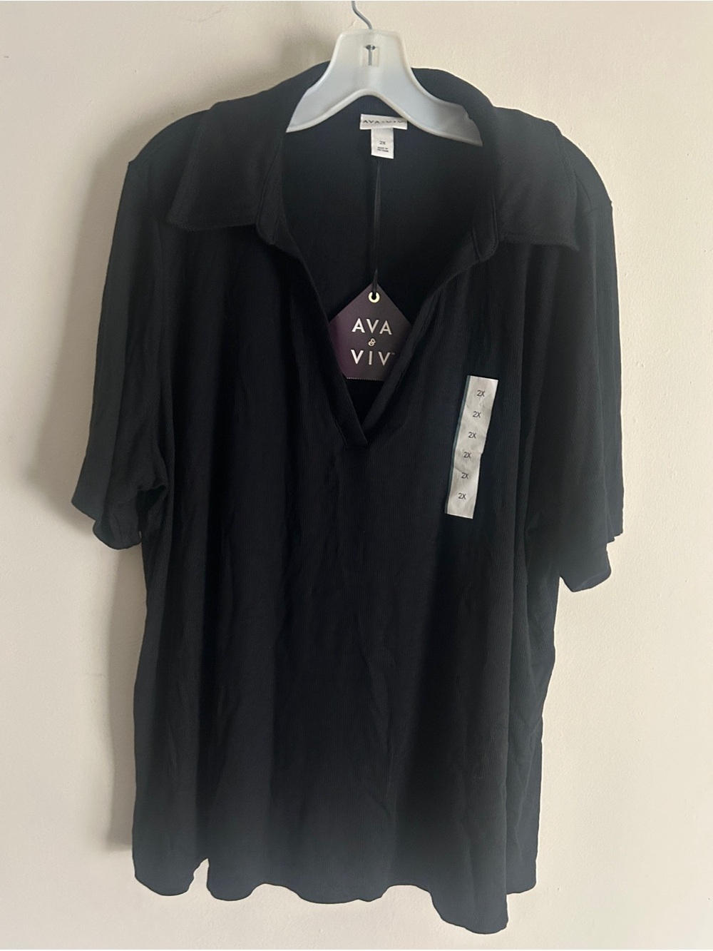 NEW Women's Ribbed Polo Shirt Black Size 2X